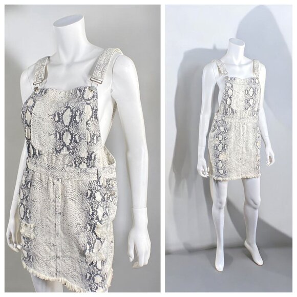 Pol Snakeskin Overall Skirt Beige Size Medium - Picture 4 of 16